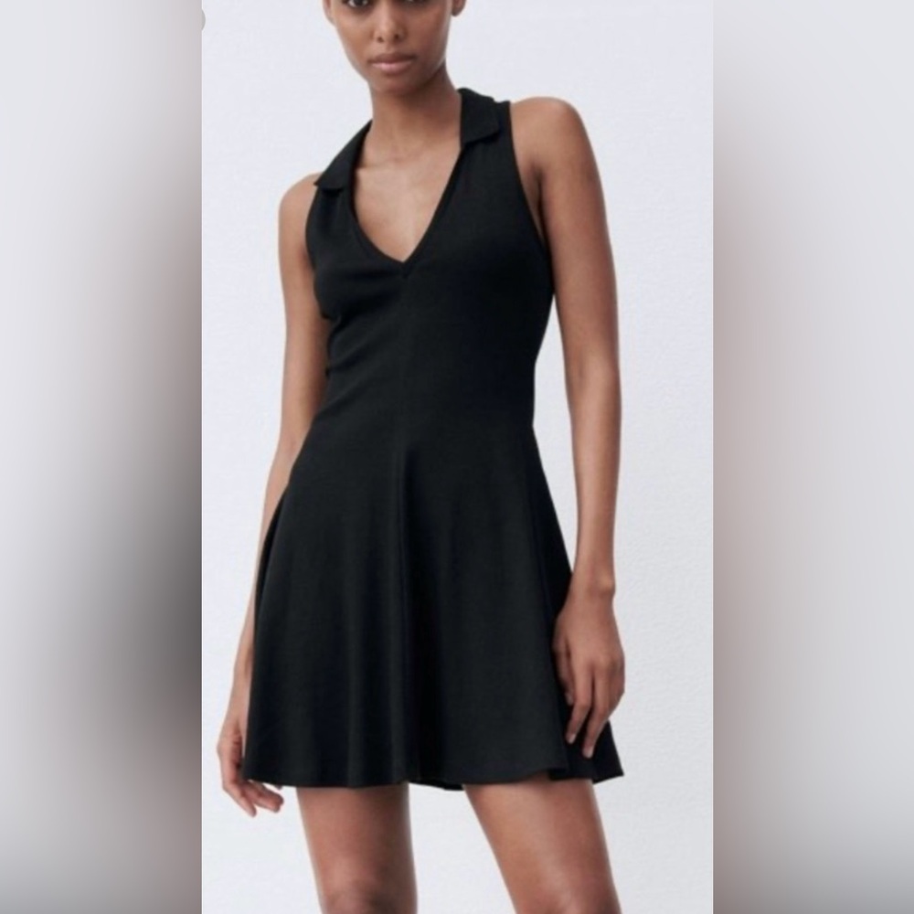 Zara Ribbed Mini Dress Flare Black M